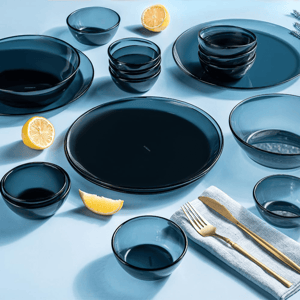Borosil Aura 20 pcs Dinner Set, Handmade Colored Glass, Microwave & Dishwasher Safe image 2