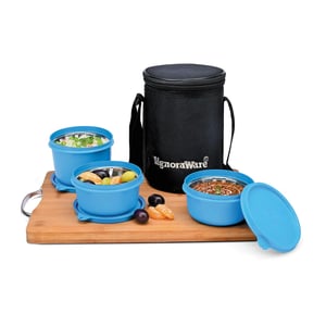 Signoraware Monarch Executive Medium Microsafe Steel |Microwave Safe Lunch Box (3 Stainless Steel Containers + Insulated Bag) (500ml+350ml+350ml) , Set of 3 | Office Series - Blue
