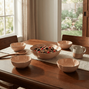 Tatva Lotus Pudding Set, Ceramic Set with 4 Small Bowls and 1 Serving Bowl