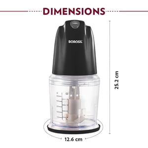 Borosil Chef Delite 260 Watts Electric Chopper for Kitchen, Twin Blade Technology, 500 ml 'chop-n-store' plastic bowl with lid, Vegetable Chopper, Cutter, Chop, Mince, Dice, Whisk, Blend, Black image 2