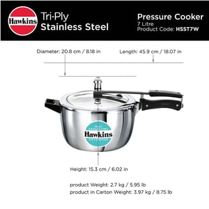Hawkins 7 Litre Triply Stainless Steel Pressure Cooker,Wide Cooker, Inner Lid Cooker, Silver (HSST7W) image 7