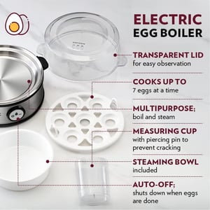 Borosil Electric Egg Boiler, 7 Egg Capacity, Get Soft, Medium & Hard Boiled Eggs in Minutes, 1 Year Warranty image 3