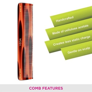 Vega Dressing Comb (HMC-03) | Handcrafted Cellulose Acetate, Anti-Static, Smooth Rounded Teeth Reduce Hair Fall image 3