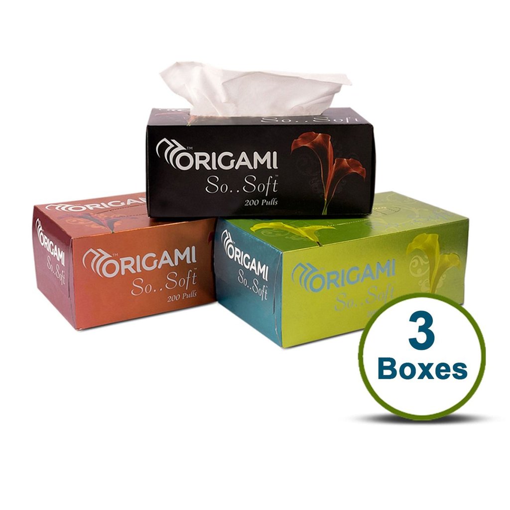 Origami Facial Tissue Box 200 Pulls (Pack of 3), Premium Paper Quality — Bihari Bartan Bhandar