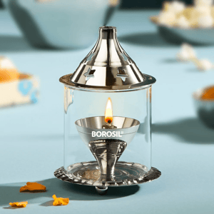 Borosil Nickle Akhand Diya with Borosilicate Glass - Small
