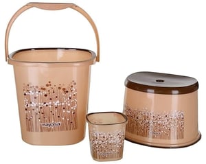 Nayasa Funk Square 3 Pcs Bathroom Set (Bucket 25L+Mug 1.5L+Stool), – Brown