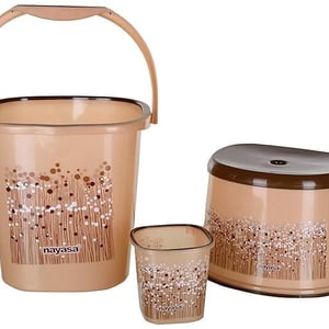 Nayasa Funk Square 3 Pcs Bathroom Set (Bucket 25L+Mug 1.5L+Stool), - Brown