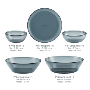 Borosil Aura 20 pcs Dinner Set, Handmade Colored Glass, Microwave & Dishwasher Safe image 4