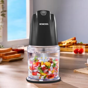 Borosil Chef Delite 260 Watts Electric Chopper for Kitchen, Twin Blade Technology, 500 ml 'chop-n-store' plastic bowl with lid, Vegetable Chopper, Cutter, Chop, Mince, Dice, Whisk, Blend, Black