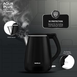 Havells Aqua Plus 1.2L Electric Kettle, Cool Touch Body, 2 Years Warranty image 2