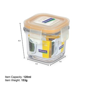 GLASSLOCK CLASSIC AIRTIGHT TEMPERED FOOD CONTAINER - SQUARE - 120 ML, Leak Proof, BPA Free, Microwave & Freezer Safe & Airtight image 4