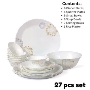 Cello Imperial Series Dinner Set, Microwave Safe, Toughened Glass - Crazy Dots, 27 pcs