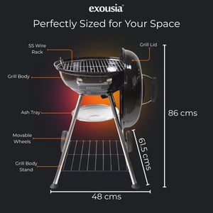 Exousia Charcoal BBQ Grill - 47 cms, Porcelain Coating Fire Bowl and Lid with 4 Legs for Sturdy Balance image 4