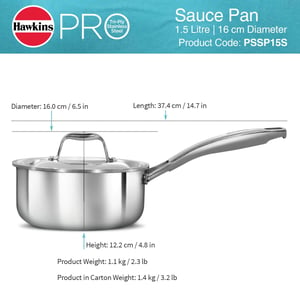 Hawkins Pro 1.5 Litre Sauce Pan, Tri-Ply Stainless Steel Tea Pan/Milk Pan with Stainless Steel Lid, Silver (PSSP15S) image 10