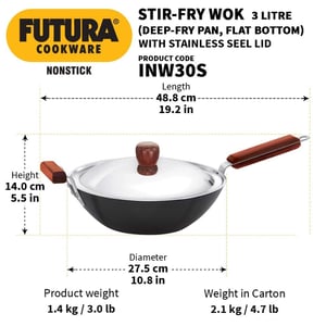 Hawkins Futura Stir-Fry Wok 3 Litre with SS Lid and Induction Compatible Base image 3