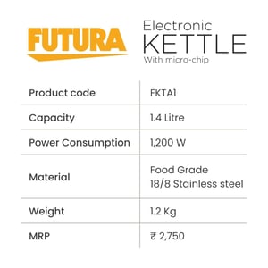 Hawkins Stainless Steel Futura 1.4 Litre Electronic Smart Kettle with Micro-Chip, Electric Hot Water Kettle for Tea, Coffee, Soup, Gargling, Black (FKTA1), 1200 Watts image 3