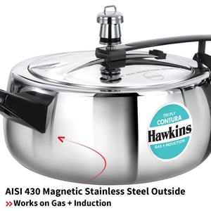 Hawkins 3.5 Litre Triply Contura Pressure Cooker, Triply Stainless Steel Induction & Contura shaped Cooker, Silver (SSTCO35) image 7