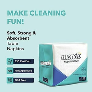 Mondo 1-Ply Paper Napkins (100N), Good for Daily Cleaning