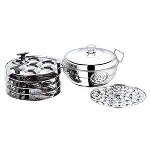 Vinod Stainless Steel Deluxe Multi Kadai – 26 cm, 2 Idli, 2 Dhokla, 1 Patra & 1 Mini Idli Plate Included,  Steamer for Dhokla, Momos & More, Induction Compatible