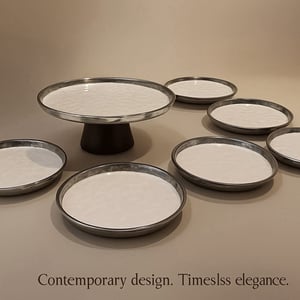 Premium Ceramic 7 pcs Snack Set (1 Footed Platter + 6 Half Plates), For Exclusive Gifting & Hosting image 3