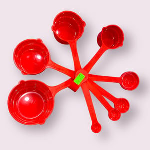 Plastic Measuring Cups & Spoons Set, 8 Pieces | 4 Cups (60-240ml) & 4 Spoons with Ring Holder, Marked Measurements image 2