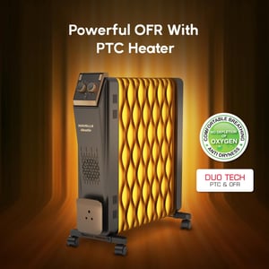 Havells 13 Fin Hestio Wave Fin OFR (Oil Filled Radiator)|Room Heater|2900 W|3 Heat Settings & PTC Fan Heater|Inclined Control Panel|Retractable Wheels| Comfortable Breathing|360° Heating (Black) image 4