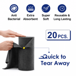 A set of cleaning cloths in black, white, and blue, suitable for household cleaning tasks.