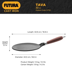 Hawkins Futura 22 cm Cast Iron Tava, Cast Iron Tawa for Roti, Cast Iron Cookware for Kitchen, Black (CIT22) image 7