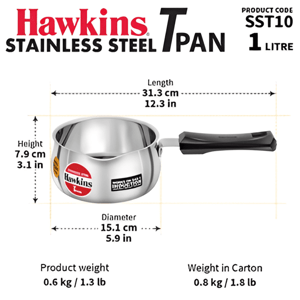 Hawkins Stainless Steel Tea Pan, Induction Friendly, Food Grade - 1 Litres (For 3-4 Cups)