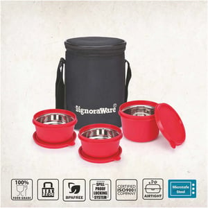 Signoraware Monarch Executive Medium Microsafe Steel |Microwave Safe Lunch Box (3 Stainless Steel Containers + Insulated Bag) (500ml+350ml+350ml) , Set of 3 | Office Series image 10