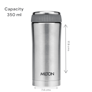 Milton Optima Thermosteel Bottle, 12 Hours Hot & Cold  - Silver - 350 ml (Approx. 1-1.5 cups) image 4