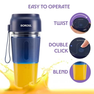 Borosil NutriGrip Blue Portable Blender | 40W Low-Noise DC Motor | 300ml Unbreakable PC Jar | USB Rechargeable | Turbo 6 Blade Action | Smoothies, Shakes, Soft Fruit, Protein Mix | 1 Year Warranty image 6