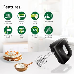 Philips Daily Hand Mixer 300W 5 Speed - HR3705/10, 2 years warranty image 6