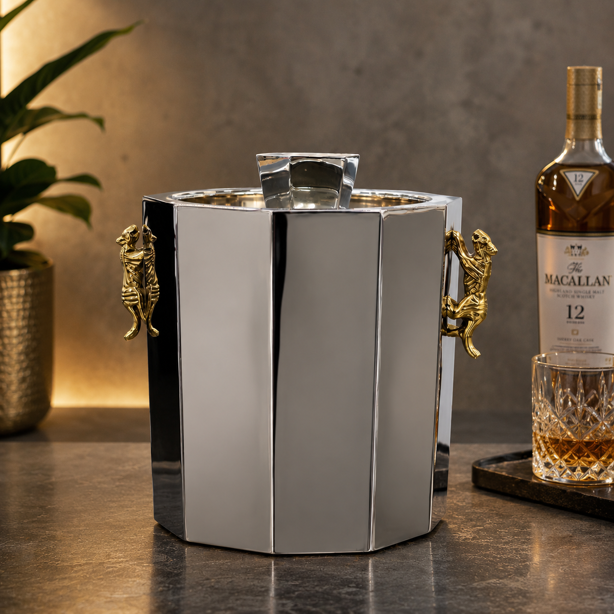Sage Koncpt Jaguar Double-Wall Ice Bucket, Chrome Plated