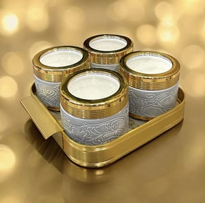 DouxDecor Premium Dry Fruit 4 Jars Candy with Metallic Tray, Premium Serve-ware for Hosting and Gifting