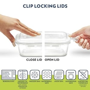 Borosil Klip n Store Universal Lunchbox | Set of 4 (320ml x 2 Square + 240ml x 2 Round), Borosilicate Glass | Microwave & Dishwasher ... image 6