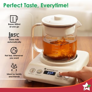 Wonderchef Chai Magic, Fully Automatic Tea & Cappuccino Maker, Make Masala Chai/Cutting Chai/Kahwa/, No Spills, No Overcooking, 4 Modes, Boil Milk/Water/Coffee, 500ML Glass Jar, 2-Yr Warranty image 5