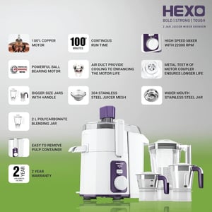 Havells Hexo 1000 Watts Juicer Mixer Grinder (JMG), 2 Jar, Heavy Duty Mixer image 4