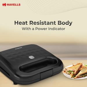 Havells Meltz Grill Sandwich Maker | 800 W | Power Indicator Light | Non-Stick Coating Plates | Heat Resistant Body | Quick Heating (Black) image 5