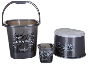 Nayasa Funk Square 3 Pcs Bathroom Set (Bucket 25L+Mug 1.5L+Stool),