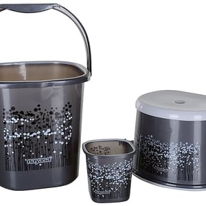 Nayasa Funk Square 3 Pcs Bathroom Set (Bucket 25L+Mug 1.5L+Stool), - Black