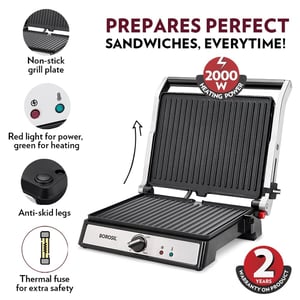 Borosil Super Jumbo 180 Grill Sandwich Maker with BBQ, 2000 Watts, 2 Years Warranty image 5