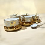 Royal Windsor Gold Plated Royal 18 pcs Soup Set with Metallic Plates, 6 Soup Bowls + 6 Plates + 6 Soup Spoons