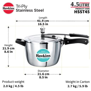 Hawkins 4.5 Litre Triply Stainless Steel Pressure Cooker, Inner Lid Cooker, Silver (HSST45) image 9