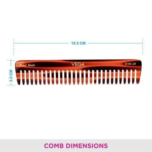 Vega De-Tangling Comb (HMC-28) | Handcrafted Cellulose Acetate, Anti-Static, Smooth Rounded Teeth Reduce Hair Fall image 2