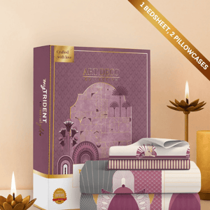 Trident Carnival Gold Bedsheet (Art Deco Collection), 100% Cotton King Size (108"x108") Bedsheet for Everyday Use and Gifting - Design: A