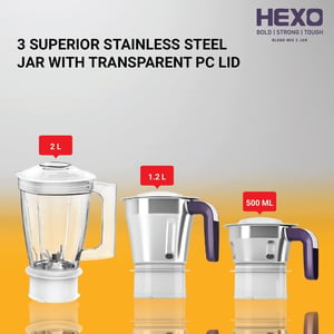 Havells Hexo 1000 Watts Juicer Mixer Grinder (JMG), 3 Jar, Heavy Duty Mixer image 2