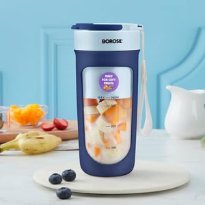 Borosil NutriSip Portable Blender | 40W Low-Noise DC Motor | 340ml Unbreakable PC Jar | USB Rechargeable | Turbo 6 Blade Action | Smoothies, Shakes, Soft Fruit, Protein Mix | 1 Year Warranty - Blue