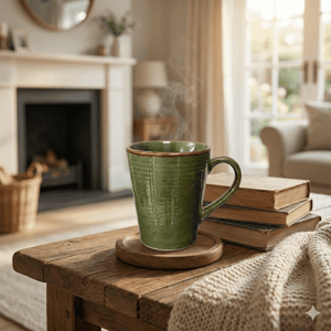 Tatva Ceramic Striped Mugs, 300 ml Mug Ideal for Coffee and Tea - Dark Green