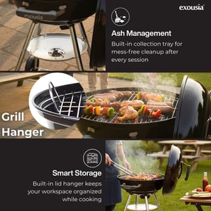 Exousia Charcoal BBQ Grill - 47 cms, Porcelain Coating Fire Bowl and Lid with 4 Legs for Sturdy Balance image 3